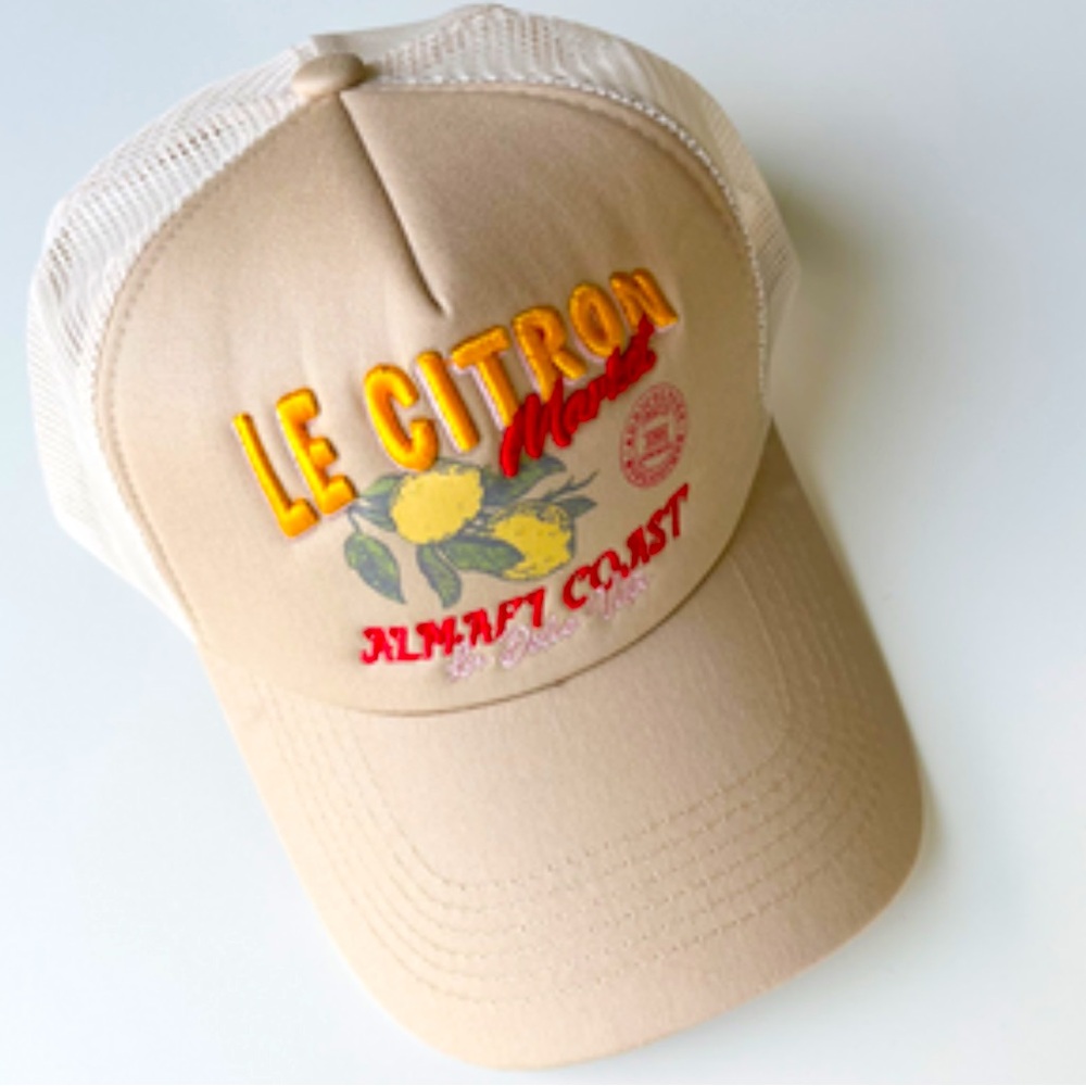NWT Anthropologie Le Citron Amalfi Coast Cream Colored Trucker SnapBack Hat OS